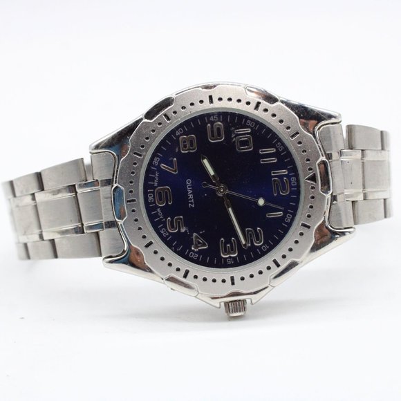 Vintage Advance Watch Mens Silver Tone Stainless Steel Classic Blue Slim Dial - Picture 5 of 8